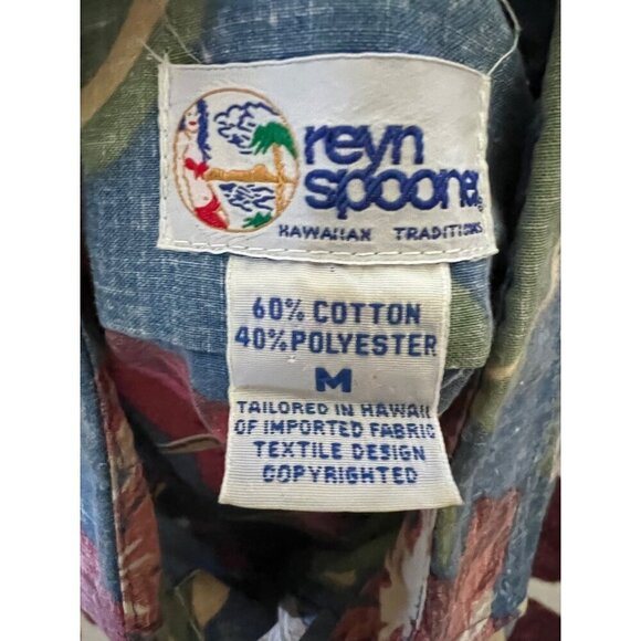 Reyn Spooner Hawaiian Aloha Floral Reverse Print Pullover Shirt Medium Pocket - Picture 8 of 9